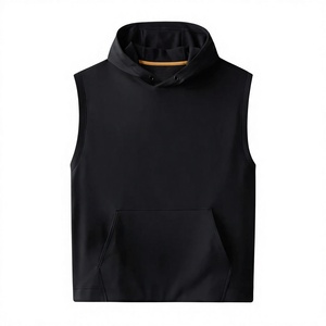 Sudadera con Capucha sin Mangas para Hombre, de Poliéster Tejido, Color Negro Sólido, con Bolsillo, Corte Regular, Secado Rápido, para Otoño - Product Image 1
