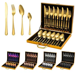 Factory Wholesale Best Price 24 Pieces Gold Cutlery Set Stainless Steel Knife Fork Spoon Gold Cutlery Set with Gift Box