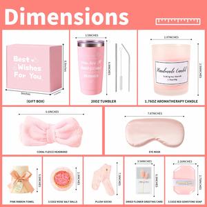 <b>Pink</b> Self Care <b>Gift</b> Set for Women Tumbler, Sleep Mask, Fuzzy Socks & Spa Kit - Best Wishes Birthday Thank You <b>Gift</b> for Her - Product Image 3