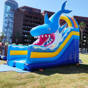 Commercial grade kids bouncing castle bouncer jump house toboggan gonflable inflatable shark water <b>slide</b> with <b>pool</b> - Product Image 3