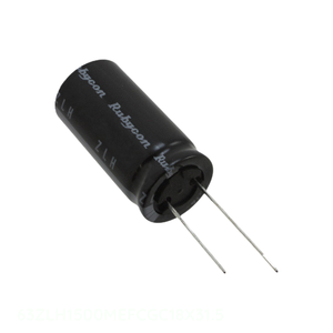 Condensador de canal del fabricante CAP ALUM 1500UF 20% 63V RADIAL 1500 uF 63ZLH1500MEFCGC18X31.5 de orificio pasante - Product Image 1