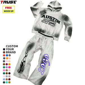 Produsen disesuaikan ukuran besar Streetwear Y2K Logo layar cetak tracksuit pria Hoodies kasual Sweatsuit untuk pria 2 Piece Set - Product Image 1