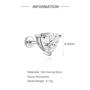Pendiente Minimalista de Plata de Ley S925 con Morganita Corazón de 1 Quilate, Color D, Bañado en Rodio, Oro Blanco, Tipo Stud de Cabeza Plana, Regalo - Product Image 3