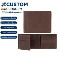 Dompet Pria Kulit Sapi Italia Asli dengan Logo Embos Custom, Kantong Koin Kulit Pendek, Dompet Lipat Tipis untuk Kartu Kredit, RFID