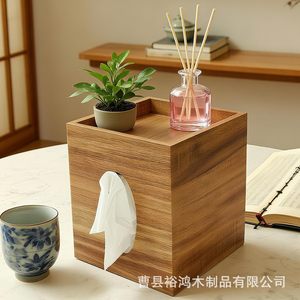 Caja de pañuelos de madera maciza con soporte para plantas y difusor, organizador de almacenamiento de escritorio, decoración multiusos para el hogar - Product Image 1