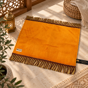 Gold Princess of Prayer Mat S Head Prayer Mat Faux Fur <b>Foam</b> Anti Grip Gold Tassel Premium 40x50cm with Box - Product Image 3
