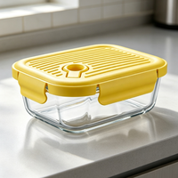 Boîte à lunch bento en verre borosilicate haute résistance de 640 ml, résistante à la chaleur, pour les employés de bureau, utilisable au micro-ondes, pour conserver les aliments frais