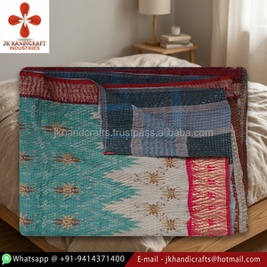 Ethnic Indian Home Decorative Vintage Sari Kantha Reversible <b>Bedspread</b> - Product Image 2
