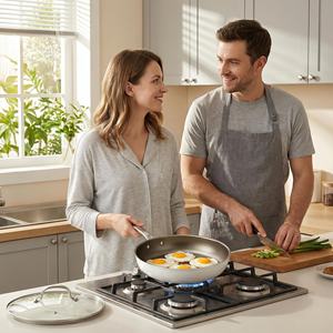 Sartén <span class=keywords><strong>de</strong></span> Titanio y Cerámica Antiadherente, Sartén <span class=keywords><strong>de</strong></span> Hierro Fundido con Tapa, Compatible con Inducción, Apta para Alimentos, No Tóxica, Utensilios <span class=keywords><strong>de</strong></span> Cocina para el Hogar - Product Image 5