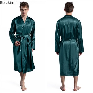 Wholesale <strong>Men's</strong> Silk Satin Robes Pajamas Long Sleeve Solid Sleepwear Kimono Male Bathrobe Leisure <strong>Men</strong> Loungewear <strong>Dressing</strong> <strong>Gown</strong> - Product Image 3
