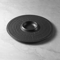 Assiettes rondes noires de haute qualité au design durable, vaisselle en porcelaine, plat haut de gamme pour la restauration, assiette en céramique pour caviar, hôtel cinq étoiles