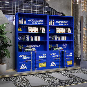 Soporte de exhibición comercial de metal de estilo industrial para <span class=keywords><strong>tienda</strong></span> de té de la leche Café Escaparate de productos de moda con estilo - Product Image 1