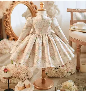 Luva puff bordado flor pequeno bebê meninas vestidos vintage puff manga princesa bola vestido roupas para festa de casamento