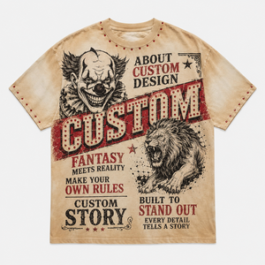 T-shirt personnalisé 300 g/m² 100 % coton, effet soleil délavé, imprimé graphique strass, coupe ample vieillie, streetwear épais - Product Image 1