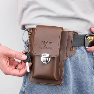 2022 New Men's Mobile Phone Belt Bag Smart Phones Faux Leather Case Cover Travel Hiking Phone Holster with Cigar-ette Pockets