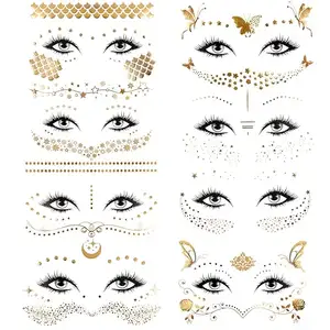 Face Tattoo Sticker Metallic Transfer temporaneo Tattoo Butterfly Star Waterproof Shimmer Glitter Gold tatuaggi per ragazze