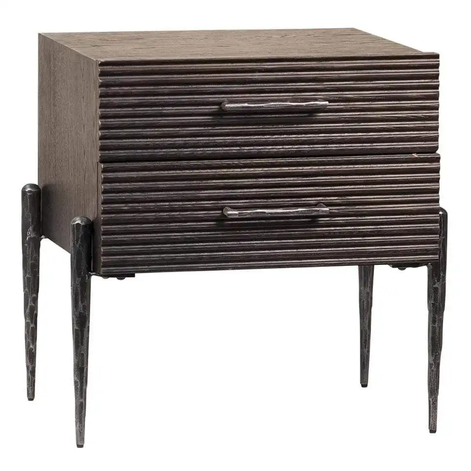 Fashion Look Moderne Nachtkastje Vierkante Hout Top Metalen Benen Bed Bijzettafel Met Opberglade