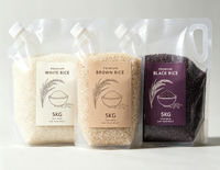 Pochette à riz avec bec verseur et poignée transparente, 2kg 5kg 10kg, bouchon à vis, anti-humidité, impression personnalisée pour céréales, grains, épicerie, emballage de magasin