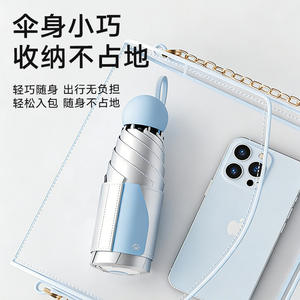 Sombrilla de Titanio Plateada con 50% de Descuento, Doble Uso, Protección Solar y contra la Lluvia, Apertura Manual, Color Azul Claro - Product Image 3