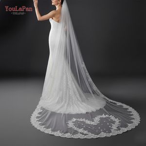 Voile de mariée élégant de style français YouLaPan avec bordure en dentelle en forme de cœur, longueur cathédrale monocouche V163 - Product Image 3