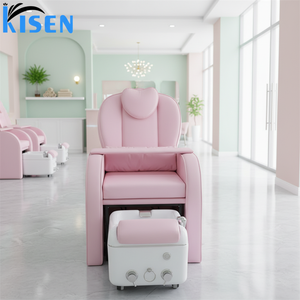 Fauteuil de manucure et pédicure moderne rose, confortable, réglable, sans tuyauterie, avec bain de pieds intégré pour salons de beauté - Product Image 1