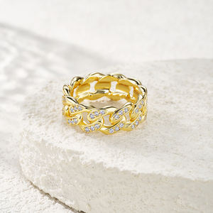 0.66CTW Moissanite cadena cubana chapado en oro plata esterlina 925 estilo Hip Hop para hombres y mujeres joyería anillo de regalo - Product Image 2