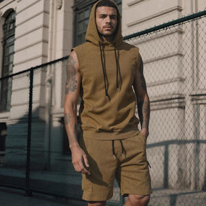 Conjunto de Sudadera sin Mangas para Hombre Temu, Negro, Felpa Francesa, Pantalones Cortos Deportivos Casuales, Ajuste Elástico, Ropa de Ocio DF-4952 - Product Image 5