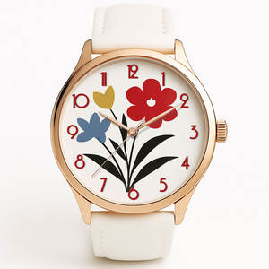 Montre Mode Femme Cadran Floral Boîtier en or <span class=keywords><strong>rose</strong></span> Bracelet en cuir blanc Élégant Décontracté Élégant - Product Image 2