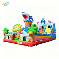 Parcours d'obstacles gonflable géant avec toboggan, thème requin, qualité commerciale, château gonflable pour enfants, location pour entreprises