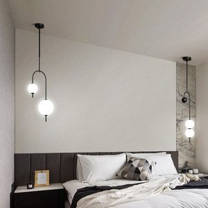 Luminaire suspendu minimaliste moderne, design sphérique en métal noir, pour chambre à coucher, salle à manger, luminaires de style lustre - Product Image 3