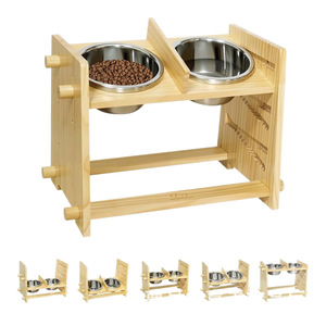 Soporte de madera para tazón de mascotas con altura ajustable para perros y gatos, con tazones de acero inoxidable. - Product Image 5