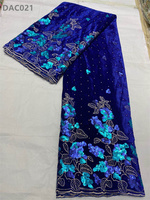 Tissu en dentelle de velours brodé africain, couleur tan nigériane, dentelle brodée pour la confection de robes avec des paillettes, 100% polyester, maille élastique