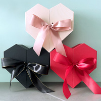 Boîte cadeau à double porte, ouverture à la française, boîte d'emballage carrée en marbre rose, boîte cadeau pour anniversaire, Saint-Valentin avec ruban et nœud