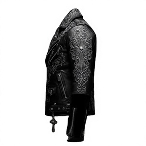 Plain High Street Men's Vintage <b>Gothic</b> Varsity <b>Jacket</b> Punk Leather Coat Winter Eco-friendly Silver Skull Cross Hardware Zipper - Product Image 4
