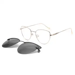 Fashionable Latest Modern Retro Clip on Luxury Oval Metal Custom Sunglasses Sun Glasses for Men Women China Supplier