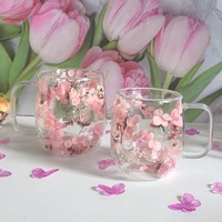 Tasse à café, thé, bière ou eau en verre double paroi, résistante à la chaleur, écologique, moderne, en verre borosilicate, avec fleurs séchées créatives, 250 ml/400 ml