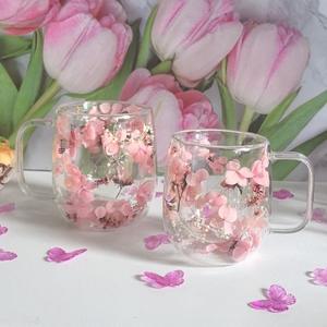 Tasse à café créative en verre double paroi, en borosilicate, écologique, moderne, résistante à la chaleur, avec effet sable mouvant et fleurs séchées - Product Image 2