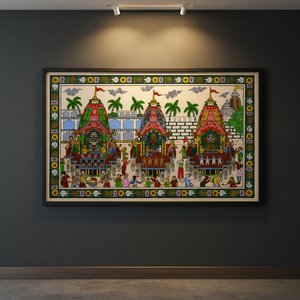 Peinture traditionnelle artisanale Pattachitra, forme rectangulaire, occasion Jagannath Rath Yatra, décoration murale pour salon intérieur - Product Image 2