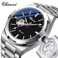 Montre-bracelet mécanique pour homme Chenxi 8856, en acier inoxydable, sportive, étanche, mouvement automatique ajouré, pour hommes