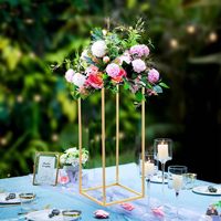 Vase en métal doré, centre de table, support à fleurs avec plaque acrylique pour mariage, fête, événement, présentoir de fleurs, décoration