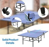 Table de tennis de table professionnelle MDF de 9 pieds, table de ping-pong pliable pour l'intérieur avec filet, 2 raquettes de tennis de table et 3 balles