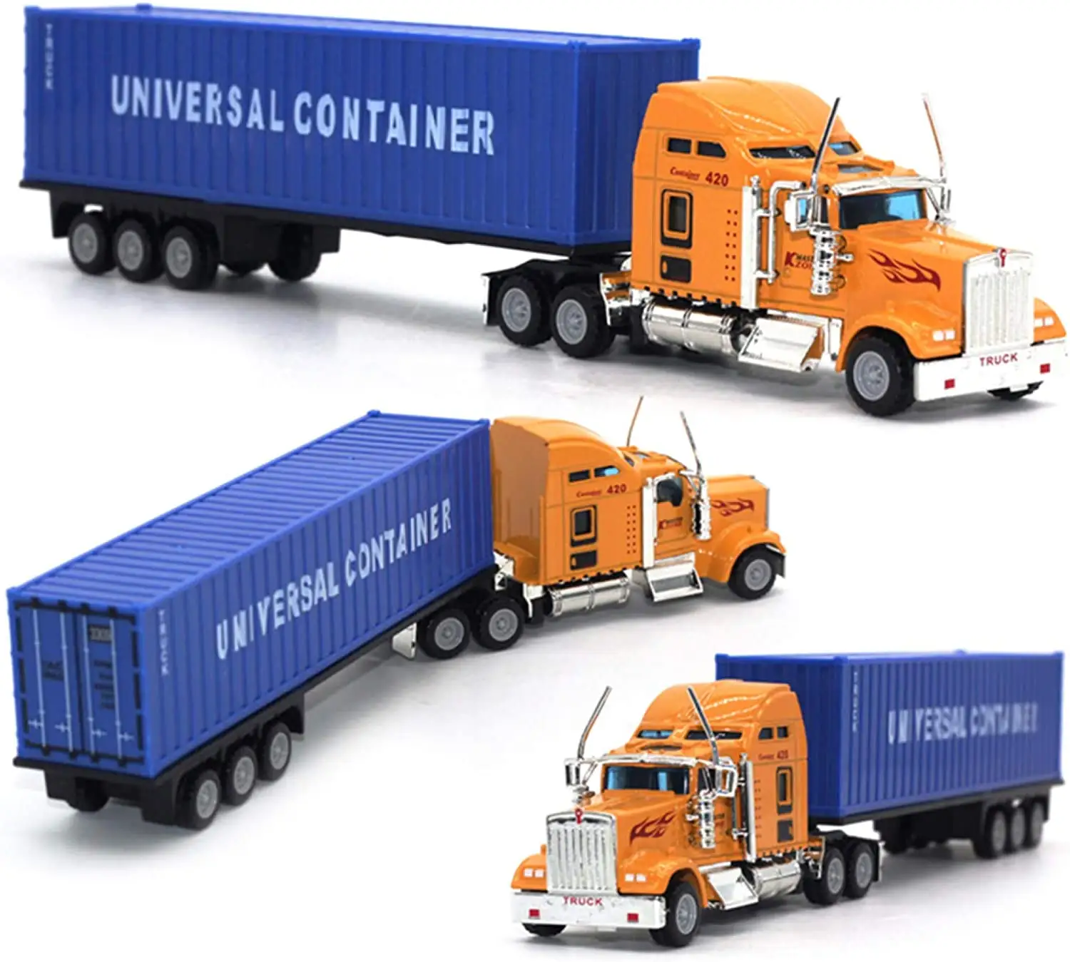 1/65 Scale US 6Packs Alloy Engineer Vehicles for Kids 3 Color Trailer Shift Gilding Container Metal Truck Diecast Toys Model Car