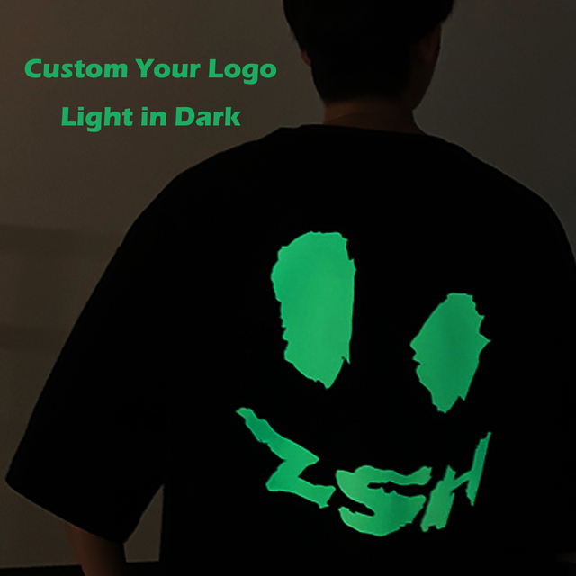 High Quality 100% Cotton Men Custom Logo Luminous Print T-Shirt, Glow in Dark 260GSM Heavyweight Loose Fit Tshirt for Man