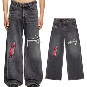 Pantalones Vaqueros Anchos de Mezclilla Desgastada Estilo Urbano Personalizados, Jeans Vintage Lavados de Tela Gruesa para Hombre, Jeans Holgados Rectos - Product Image 1