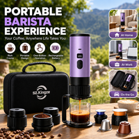 Machine à expresso portable rechargeable Kingze 15 bars, cafetière sans fil 3-en-1 compatible capsules et café moulu, idéale pour les voyages et le camping
