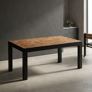 Mesa de Comedor Rectangular para Exteriores, de HDPE, para Jardín o Patio, con Marco Metálico, Aspecto de Madera, No Impermeable, para Patio - Product Image 2