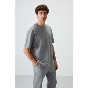 Conjunto Deportivo para Hombre en Algodón Gris Melange, Grueso, Suave, Texturizado, Corte Holgado, Bordado - 85252 - Gb melange/gb melange - Product Image 2