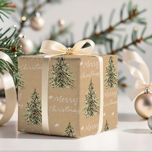 Rollo de Papel Kraft Navideño de 80g con Diseño de Árboles de Pino y Bayas, Papel de Regalo Ecológico - Product Image 2