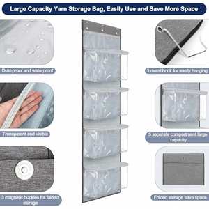 5 Compartments Hanging Yarn Knitting Storage Organizer With Zipper Closure Yarn Over Door Display Holder - Product Image 6