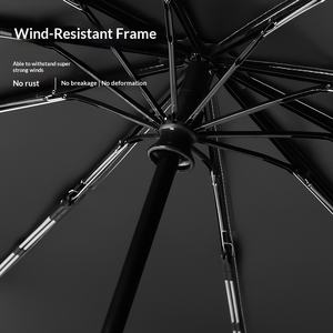 Paraguas automático de 10 varillas con apertura y cierre de un botón, con gancho, de goma negra, protección solar UV, para lluvia, de fabricantes, venta al por mayor. - Product Image 5